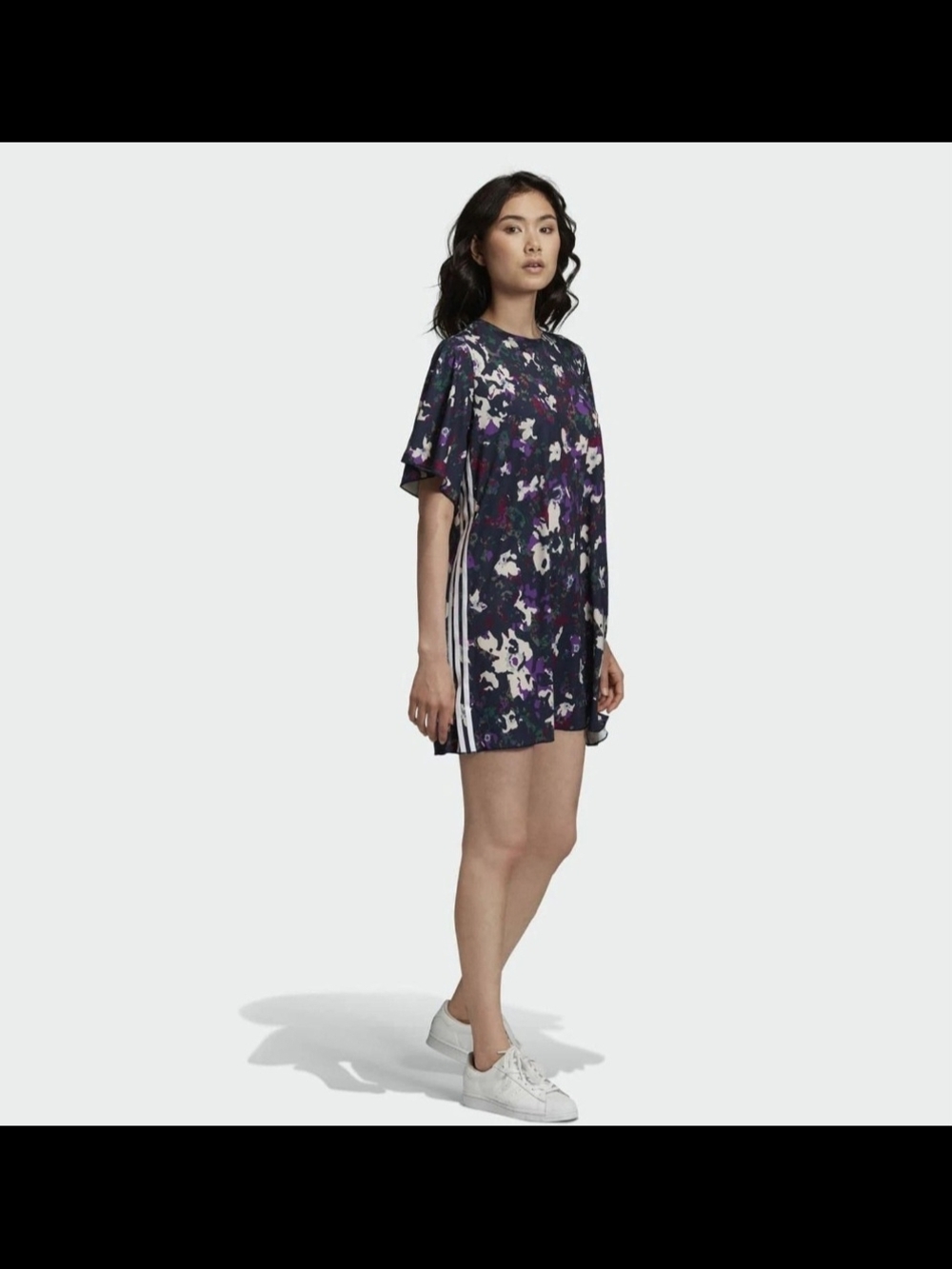 adidas Floral Print Midi Dress in Navy and Purple Size XS